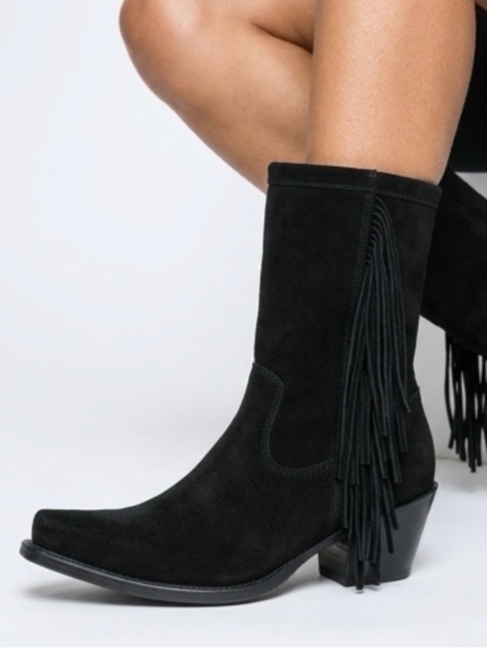STETSON Halle suede black fringe boot size 8